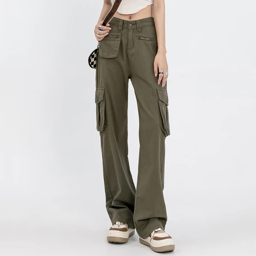 Custom Women's American Retro Cargo Pants|Custom Women's High Street Cargo Pants|Wholesale Wide Leg Cargo Pants