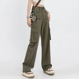 Custom Women's American Retro Cargo Pants|Custom Women's High Street Cargo Pants|Wholesale Wide Leg Cargo Pants