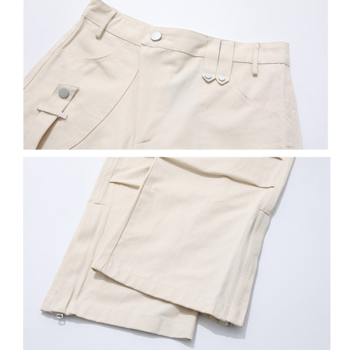 Custom Women's Pocket Trim Cargo Pants| Custom Waist Slant Button Cargo Pants| Wholesale  Early Fall Cool Casual Cargo Pants