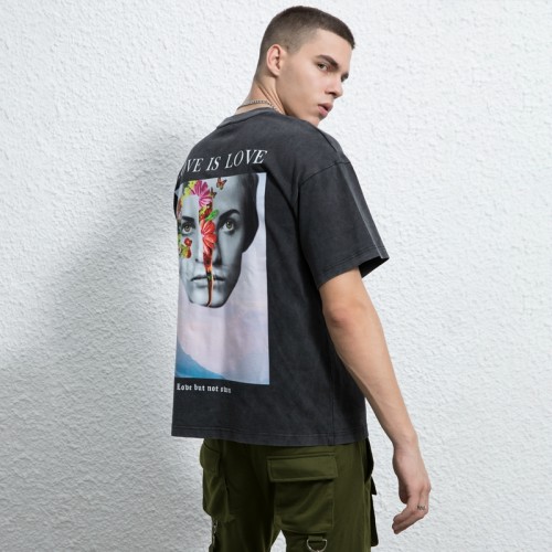 Custom Men's Front Solid Back Special Pattern Top | Hip Hop Trendy High Street T Shirt | Casual Loose Cotton T Shirt
