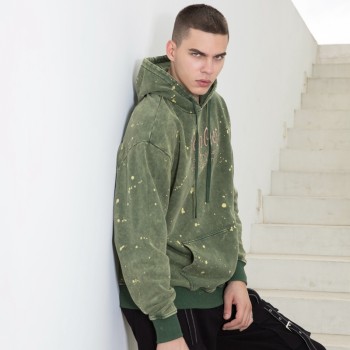Custom Men's Acid Wash Hoodie| 100% Cotton High Street Men's Hoodie| Embroidery And Hand Painted Design Hoodie For Men