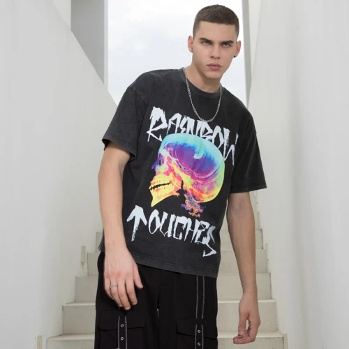 Custom Men's Heart Pattern Casual Top | High Street Hip Hop T Shirt | Street Dance Loose Cotton T Shirt