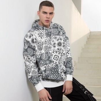 Custom Men's Splicing Paisley Hoodie| Mens Oversized Street Winter Hoodie| New Contrast Design Hoodie For Men