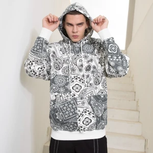 Custom Men's Splicing Paisley Hoodie| Mens Oversized Street Winter Hoodie| New Contrast Design Hoodie For Men