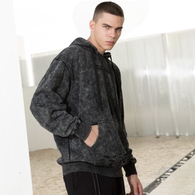 Men's Hip Pop Hoodie Manufacturer| Custom 100% Cotton Mens Acid Wash Hoodie| Custom Hole Design Hoodie For Men