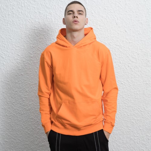 Men's Oversized Hoodie In Stock| Wholesale Unisex Elastic Fabric Hoodie| Long Sleeve Orange Hoodie
