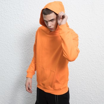 Men's Oversized Hoodie In Stock| Wholesale Unisex Elastic Fabric Hoodie| Long Sleeve Orange Hoodie
