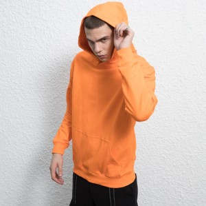 Men's Oversized Hoodie In Stock| Wholesale Unisex Elastic Fabric Hoodie| Long Sleeve Orange Hoodie