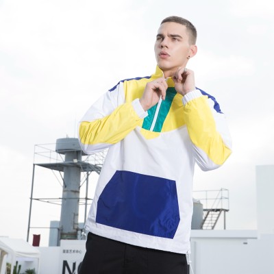 Custom Men's Fashion Coat|Color Block Contrast Coat|Half Chest Opening Coat|Stand Collar Coat