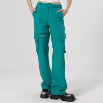 Custom High Street Cargo Pants| Women's Wid Leg Pants Manufacturer| Zipper Fly Cargo Pants For Lady