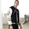 Custom Men's Fashion Jacket|Funny Skull Pattern Jacket|No Smoking and Freedom Theme Jacket|Leather Sleeves Varsity Jacket