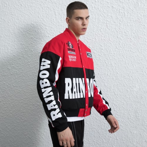 Custom Men's Fashion Jacket|Racing Style Jacket|Crop Varsity Jacket|Leather Patch LOGO Jacket|Contrast Color Jacket