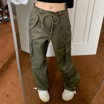 Custom High Street Cargo Pants| Women's Wid Leg Pants|Drawstring waist Cargo Pants For Lady