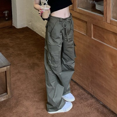 Custom High Street Cargo Pants| Women's Wid Leg Pants|Drawstring waist Cargo Pants For Lady