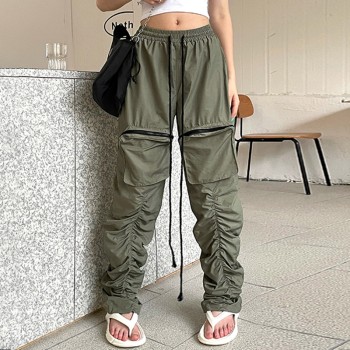 Custom High Street Cargo Pants| Women's Wid Leg Pants|Drawstring waist Cargo Pants| Wrinkle Leg Pants