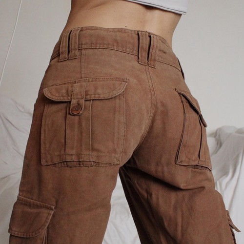 Custom Women's American Retro Cargo Pants|Custom Retro High Street Cargo Pants|Wide Leg Cargo Pants
