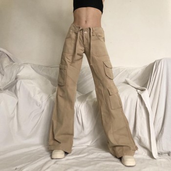 Custom Women's American Retro Cargo Pants|Custom Retro High Street Cargo Pants|Wide Leg Cargo Pants
