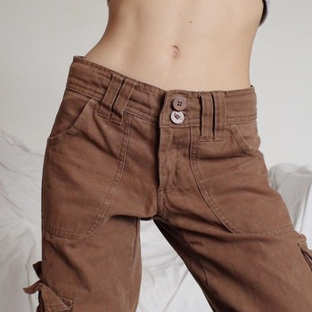 Custom Women's American Retro Cargo Pants|Custom Retro High Street Cargo Pants|Wide Leg Cargo Pants