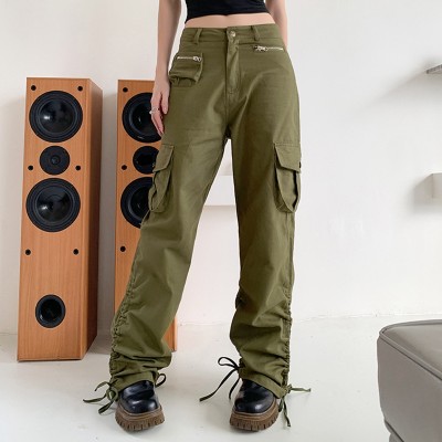 Custom Women's American Retro Cargo Pants| Custom Casual Sport Cargo Pants| Thread Residue Hip-pop Cargo Pants
