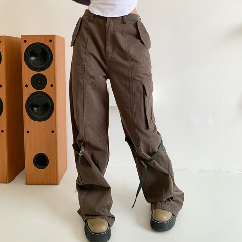 Custom Women's American Retro Cargo Pants|Custom Retro High Street Cargo Pants|Wide Leg Cargo Pants| Extravagant Decorations Pants