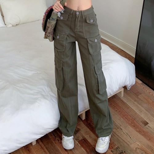Custom Women's American Retro Cargo Pants| Custom Casual Cargo Pants| Multi Pockets Covers Hip-pop Cargo Pants