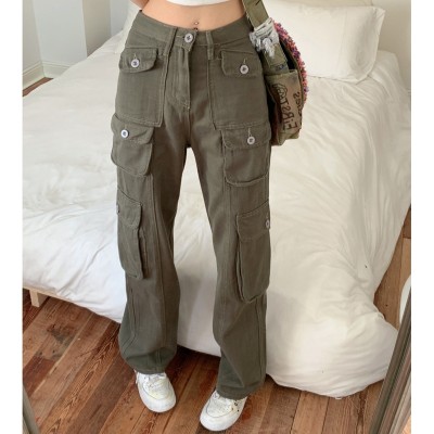 Custom Women's American Retro Cargo Pants| Custom Casual Cargo Pants| Multi Pockets Covers Hip-pop Cargo Pants
