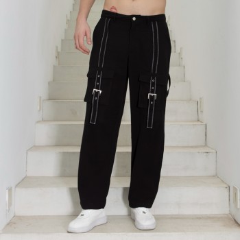 Stock Mens Fashion Trousers| Serrated Color Line Belt Trousers| Men's High Street Pants|Loose Fit Hip-pop Trousers For Men