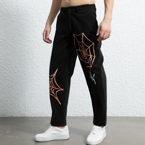 Stock Mens Fashion Trousers| Cobweb Embroidery Pattern Trousers| Men's High Street Pants|Loose Fit Hip-pop Trousers For Men