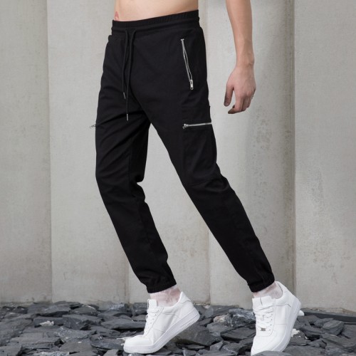 Stock Mens Fashion Joggers |Wholesale Mens Cotton Trousers| Mens Pure Color Pants|Beam Foot Trousers|Metal Zipper Pocket Pants