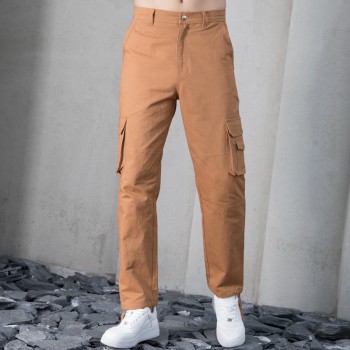 Stock Men's Fashion Casual Cargo Pants| High Street Cargo Pants| Wholesale Botton Waistband Cargo Pants|Warm Color Cargo Pants For Men