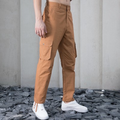 Stock Men's Fashion Casual Cargo Pants| High Street Cargo Pants| Wholesale Botton Waistband Cargo Pants|Warm Color Cargo Pants For Men