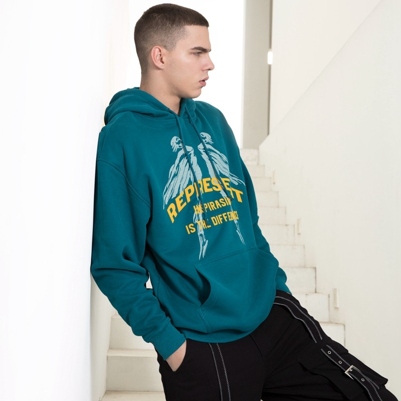 Sudadera con capucha streetwear verde oscuro para otoño e invierno