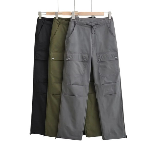 Custom Women's Drawstring Casual Loose Pant | Solid Multi-Pocket Trousers | High Street Hip Hop Cargo Pant