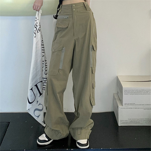 Custom Women's High Wasit Regular Pant | Solid Multi-Pocket Trousers | Hip Hop Casual Cargo Pant