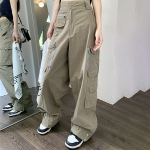 Custom Women's High Wasit Regular Pant | Solid Multi-Pocket Trousers | Hip Hop Casual Cargo Pant
