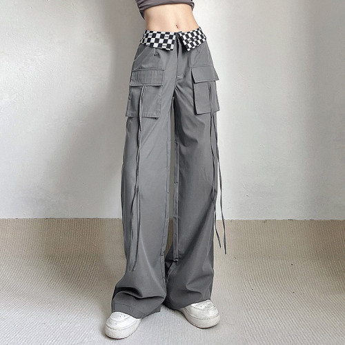 Custom Women's High Wasit Splicing Pant | Multi-Pocket Casual Trendy Trousers | Europe American Cargo Pant