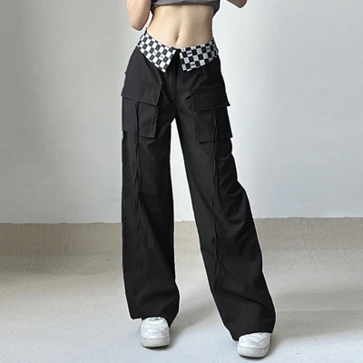 Custom Women's High Wasit Splicing Pant | Multi-Pocket Casual Trendy Trousers | Europe American Cargo Pant