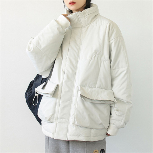 Custom Women's Winter Puff Jacket| Stand collar Oversize Coat For Women| Two Big Flap Pockets Puff Jackets