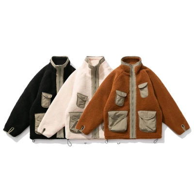 Custom Women's High Street Coat| Winter Warm Lamb Wool Coat For Lady| Stand Collar big Pockets Women's Coat