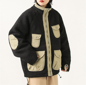 Custom Women's High Street Coat| Winter Warm Lamb Wool Coat For Lady| Stand Collar big Pockets Women's Coat