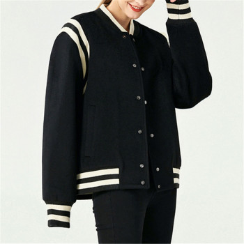 Women's Baseball Jackets Manufacturer| Autumn And Winter High Street Jacket| 100% Lamb Wool Baseball Jacket For Women