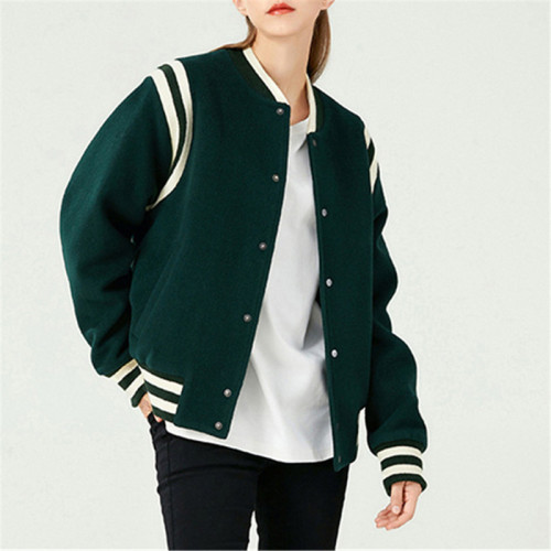 Women's Baseball Jackets Manufacturer| Autumn And Winter High Street Jacket| 100% Lamb Wool Baseball Jacket For Women