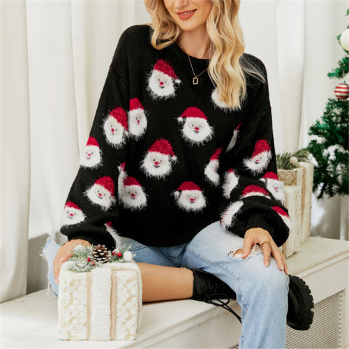 Women's Christmas Style Sweaters Manufacturer| Cute Santa Pattern Sweaters For Women| Custom Womens Puff Sleeve Sweaters