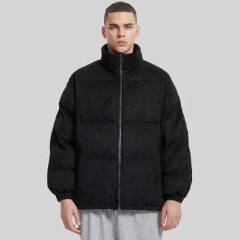 Custom Men's Embroidered Cotton Coat| Custom Suede Padded Cotton Coat| Wholesale American Stand Collar Cotton Coat