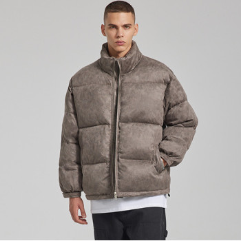 Custom Men's Suede Cotton Coat| Custom Letter Embossed Cotton Coat| Wholesale Loose Stand Collar Cotton Coat