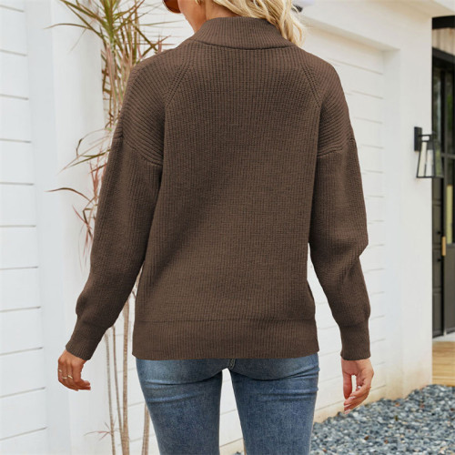 Custom Women's Fashion Sweaters|Long Sleeve Splicing Design Sweater For Lady| Loose Turn Down Neck Knitted Sweater