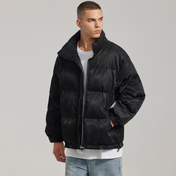 Custom Men's Snake-skin Cotton Coat| Custom Winter Loose Stand-up Collar Cotton Coat| Wholesale Casual Cotton Coat