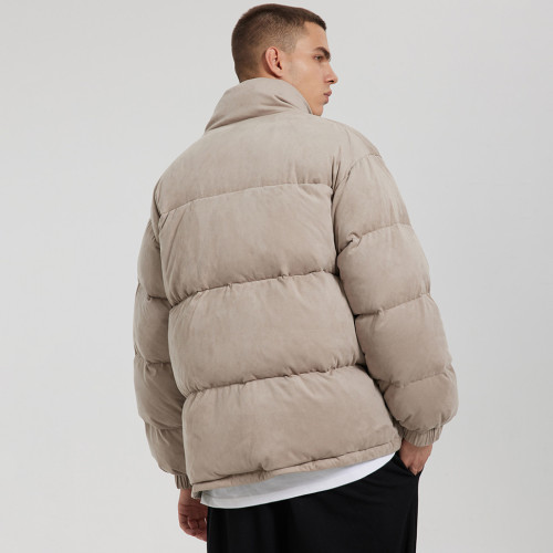 Custom Men's Winter Thickened Warm Cotton Coat| Custom Short Suede Loose Cotton Coat| Wholesale Stand Collar Cotton Coat