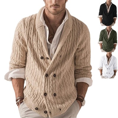 Custom Men's Autumn-Winter Sweater | Solid Color Long Sleeve Sweater | Lapel Jacket Sweater