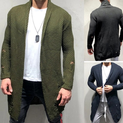 Custom Men's European American Sweater | Medium Long Loose Cardigan | Knit Jacket Cardigan